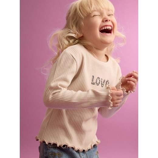 Reserved - Prążkowana koszulka z nadrukiem - kremowy Reserved 80 (9-12 m.) Reserved