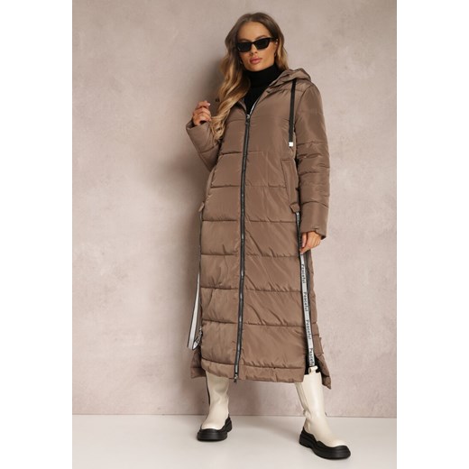 Ciemnobrązowa Kurtka Długa Pikowana z Kapturem Colpids ze sklepu renee.pl w kategorii Kurtki damskie - zdjęcie 186287583