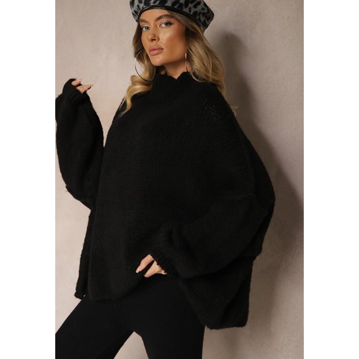 Czarny Golf Oversize z Domieszką Wełny Asintavira ze sklepu renee.pl w kategorii Swetry damskie - zdjęcie 186287613