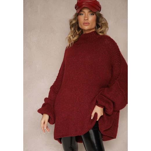 Bordowy Golf Oversize z Wełną z Opadającą Linią Ramion Lilirea Renee ONE SIZE renee.pl