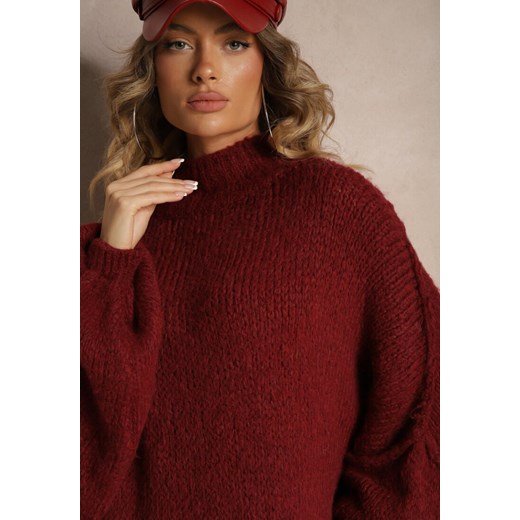 Bordowy Golf Oversize z Wełną z Opadającą Linią Ramion Lilirea Renee ONE SIZE renee.pl