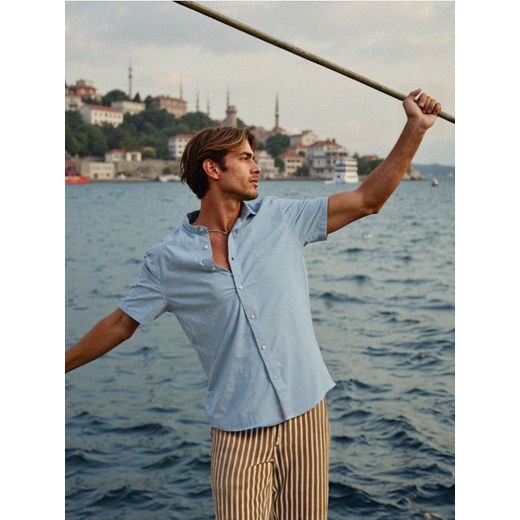 Sinsay - Bawełniana koszula - błękitny ze sklepu Sinsay w kategorii Koszule męskie - zdjęcie 186288091