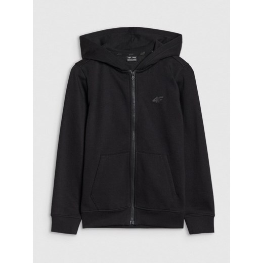 Chłopięca bluza dresowa rozpinana z kapturem 4F 4FJWSS25TSWSM1714 - czarna ze sklepu Sportstylestory.com w kategorii Bluzy chłopięce - zdjęcie 186288422