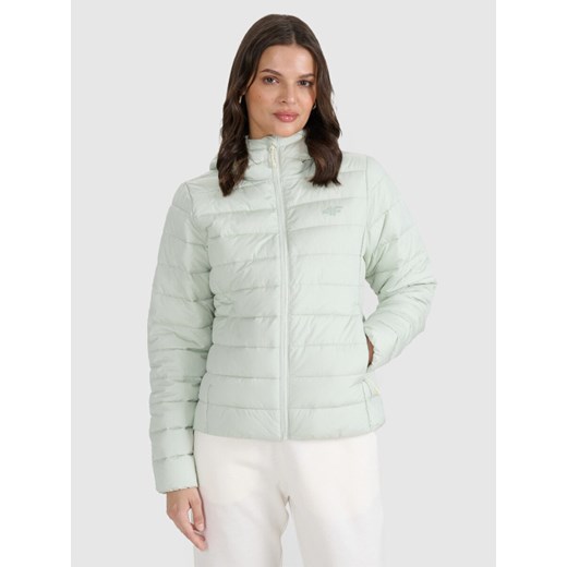 Damska kurtka puchowa pikowana 4F 4FWAW25TDJAF580 - zielona ze sklepu Sportstylestory.com w kategorii Kurtki damskie - zdjęcie 186288683