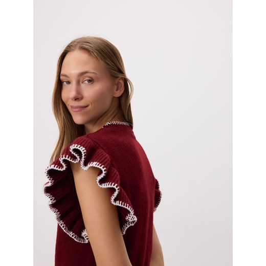 Reserved - Bluzka z kontrastowym wykończeniem - burgundowy Reserved S Reserved