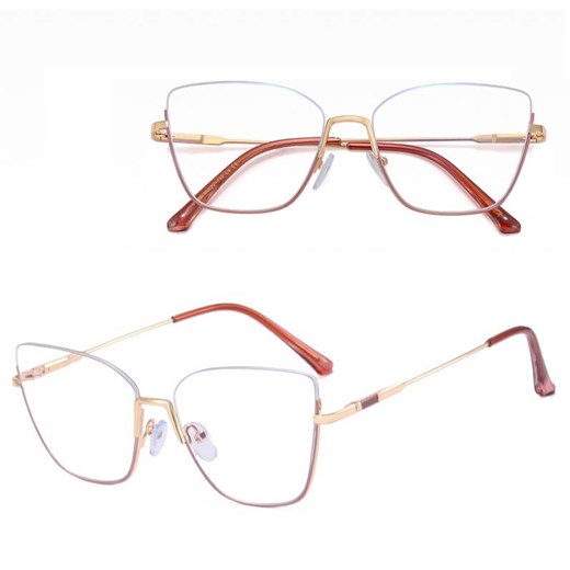 Damskie okulary półramki kocie zerówki do komputera BLUE LIGHT 25142C Złoty/Brudy Róż ze sklepu Stylion w kategorii Okulary zerówki damskie - zdjęcie 186293154
