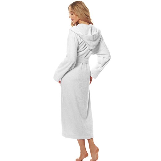 Długi szlafrok damski z kapturem biały 2102, Kolor biały, Rozmiar L, L&amp;L ze sklepu Primodo w kategorii Szlafroki damskie - zdjęcie 186295463