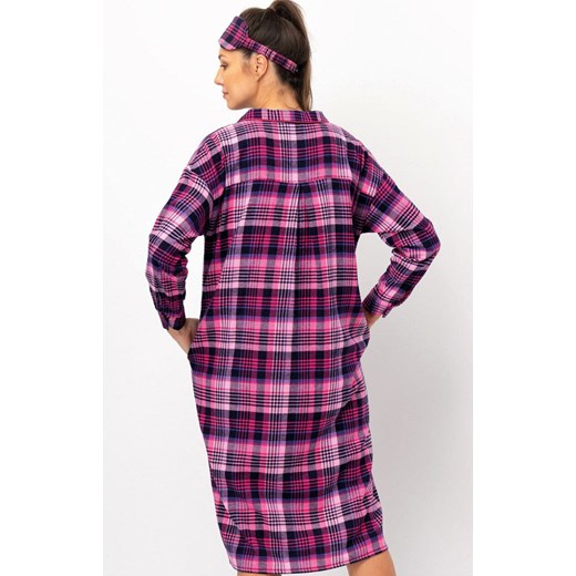 Flanelowa koszula nocna w kratę LND 490, Kolor fuksja-wzór, Rozmiar S, Key ze sklepu Primodo w kategorii Koszule nocne - zdjęcie 186295482