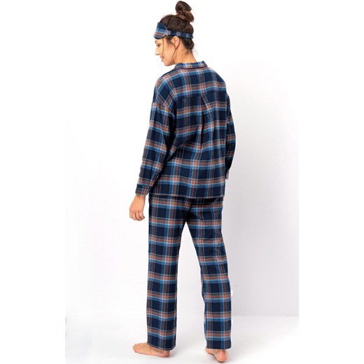 Rozpinana piżama damska w kratę LNS 431, Kolor granatowy-kratka, Rozmiar S, Key ze sklepu Primodo w kategorii Piżamy damskie - zdjęcie 186295512