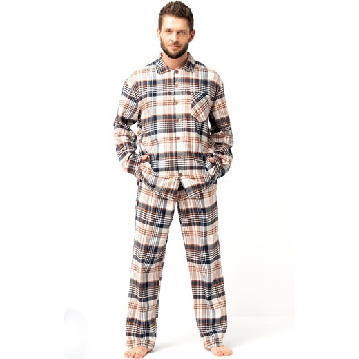 Flanelowa piżama męska w kratę MNS 443, Kolor beżowo-grafitowy, Rozmiar M, Key ze sklepu Primodo w kategorii Piżamy męskie - zdjęcie 186295580