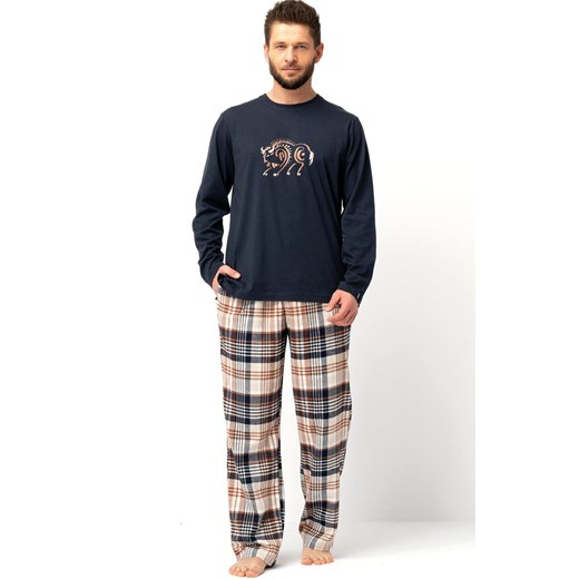 Bawełniana piżama męska MNS 444, Kolor beżowo-grafitowy, Rozmiar M, Key ze sklepu Primodo w kategorii Piżamy męskie - zdjęcie 186295584