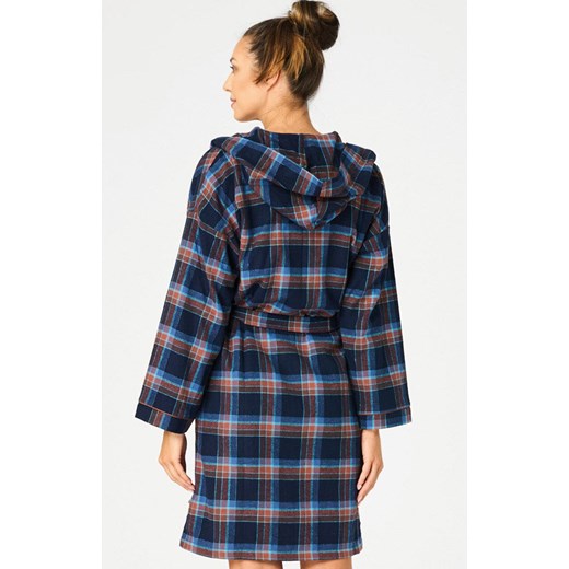 Krótki szlafrok damski z kapturem LGD 431, Kolor granatowy-kratka, Rozmiar S, Key ze sklepu Intymna w kategorii Szlafroki damskie - zdjęcie 186296100