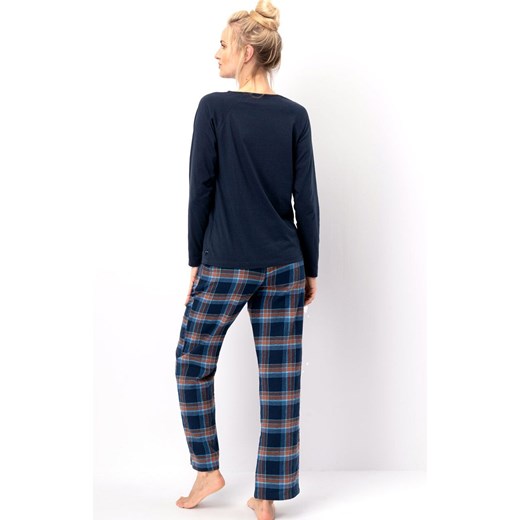 Długa piżama damska w kratę LNS 432, Kolor granatowy-kratka, Rozmiar S, Key ze sklepu Intymna w kategorii Piżamy damskie - zdjęcie 186296142