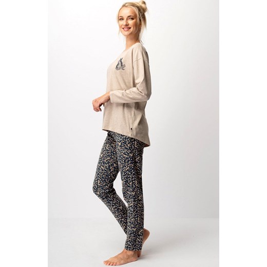 Piżama damska z długim rękawem LNS 707, Kolor beżowo-grafitowy, Rozmiar S, Key ze sklepu Intymna w kategorii Piżamy damskie - zdjęcie 186296170