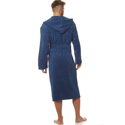Długi szlafrok męski z kapturem ciemnoniebieski 2104, Kolor ciemnoniebieski, Rozmiar 2XL, L&amp;L ze sklepu Intymna w kategorii Szlafroki męskie - zdjęcie 186296212