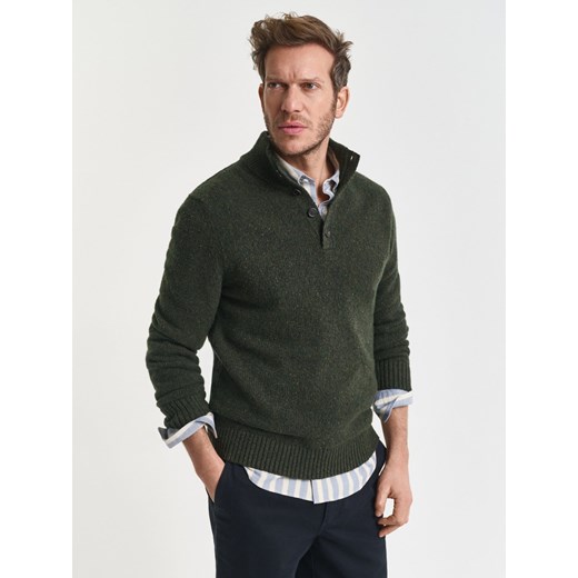 Gant Męski wełniany sweter Mężczyźni oliwkowy marmurkowy - id: 776854-0002-09920 - marki Gant - 186299574 Gant Męski wełniany sweter Mężczyźni oliwkowy marmurkowy ze sklepu vangraaf w kategorii Swetry męskie - zdjęcie 186299574