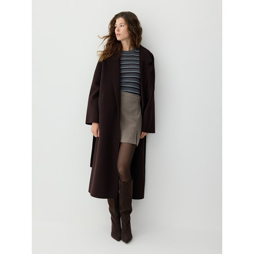 Reserved - Płaszcz handmade z wełną - ciemnobrązowy Reserved XS Reserved