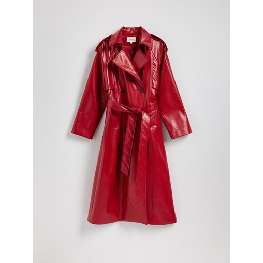 Reserved - Trencz z imitacji skóry - czerwony ze sklepu Reserved w kategorii Płaszcze damskie - zdjęcie 186302522