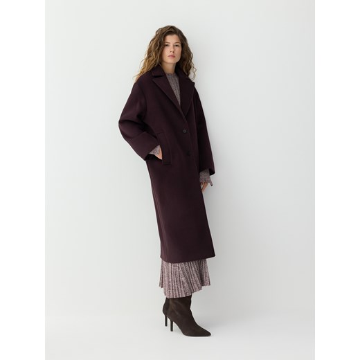 Reserved - Płaszcz handmade z wełną - ciemnofioletowy Reserved XS Reserved