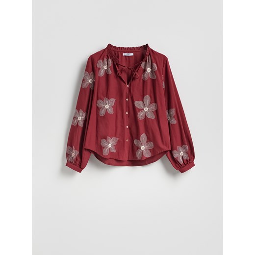 Reserved - Bawełniana bluzka w kwiaty - bordowy Reserved L Reserved