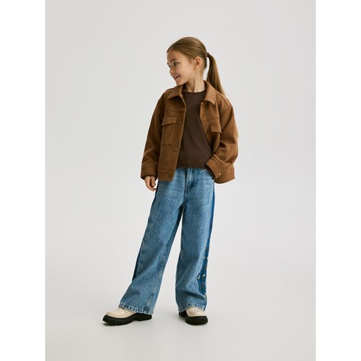 Reserved - Bawełniana koszulka w prążek - ciemnobrązowy ze sklepu Reserved w kategorii Bluzki dziewczęce - zdjęcie 186312654