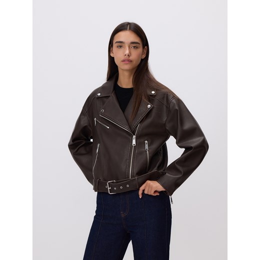 Reserved - Kurtka ramoneska z paskiem - brązowy ze sklepu Reserved w kategorii Kurtki damskie - zdjęcie 186313150