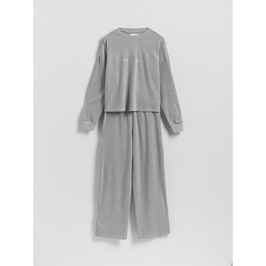 Reserved - Piżama dwuczęściowa z haftem - jasnoszary ze sklepu Reserved w kategorii Piżamy damskie - zdjęcie 186314773