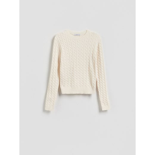 Reserved - Sweter z ozdobnym splotem - kremowy ze sklepu Reserved w kategorii Swetry damskie - zdjęcie 186314811