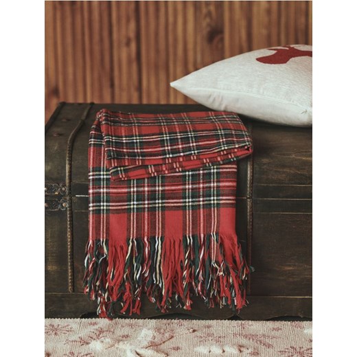 Sinsay - Koc w kratę z frędzlami - czerwony ze sklepu Sinsay w kategorii Koce i pledy - zdjęcie 186316062