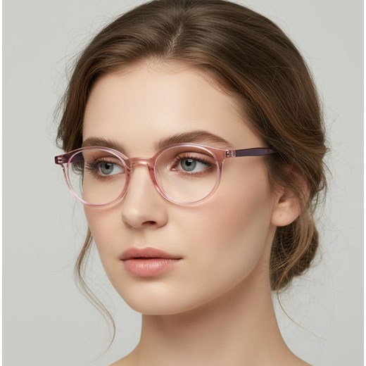 Okrągłe oprawki korekcyjne okulary zerówki TR-97E różowy transparentny ze sklepu Stylion w kategorii Oprawki do okularów damskie - zdjęcie 186319772