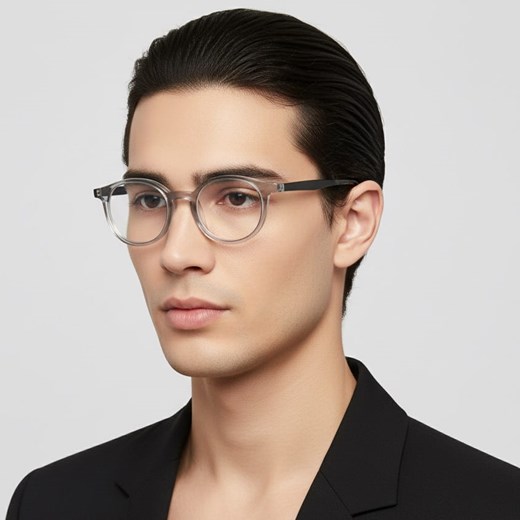 Okrągłe oprawki korekcyjne okulary zerówki TR-97 szary transparentny ze sklepu Stylion w kategorii Oprawki do okularów damskie - zdjęcie 186319773
