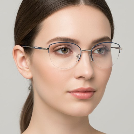 Damskie okulary żyłkowe zerówki oprawki korekcyjne kocie oczy Flex 898D granatowo-srebrne ze sklepu Stylion w kategorii Oprawki do okularów damskie - zdjęcie 186319783