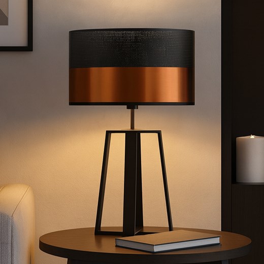 Czarna lampa stołowa w stylu loft THOR GLAM z miedzianym kloszem o średnicy 40 cm ze sklepu Lysne w kategorii Lampy stołowe - zdjęcie 186320781