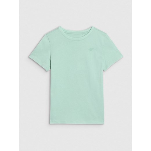 Dziewczęcy t-shirt basic 4F 4FJWSS25TTSHF2177 - zielony ze sklepu Sportstylestory.com w kategorii Bluzki dziewczęce - zdjęcie 186321220