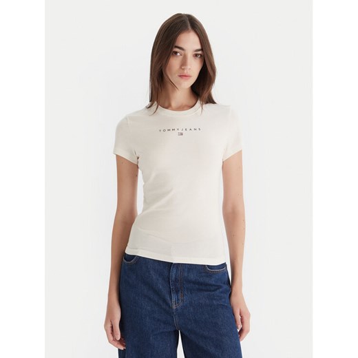 Tommy Jeans T-Shirt Bling Linear DW0DW21550 Biały Slim Fit ze sklepu MODIVO w kategorii Bluzki damskie - zdjęcie 186323282