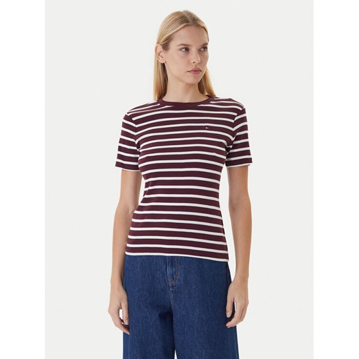 Tommy Hilfiger T-Shirt New Cody WW0WW40587 Bordowy Slim Fit ze sklepu MODIVO w kategorii Bluzki damskie - zdjęcie 186323471