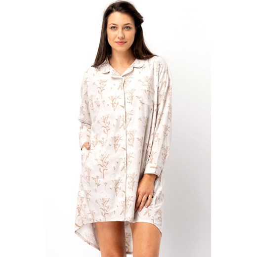 Rozpinana koszula nocna LND 567, Kolor beżowy-wzór, Rozmiar S, Key ze sklepu Primodo w kategorii Koszule nocne - zdjęcie 186325814