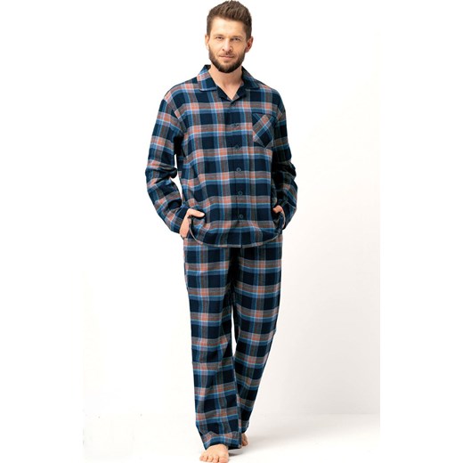 Rozpinana piżama męska w kratę MNS 431, Kolor granatowy-kratka, Rozmiar M, Key ze sklepu Primodo w kategorii Piżamy męskie - zdjęcie 186325881