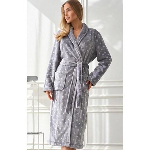 Długi szlafrok damski w serca szary 2552 Cora, Kolor szary, Rozmiar M, L&amp;L ze sklepu Primodo w kategorii Szlafroki damskie - zdjęcie 186325941