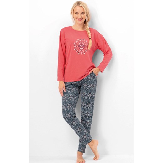 Długa piżama damska Etno LNS 703, Kolor granatowo-czerwony, Rozmiar S, Key ze sklepu Intymna w kategorii Piżamy damskie - zdjęcie 186327493