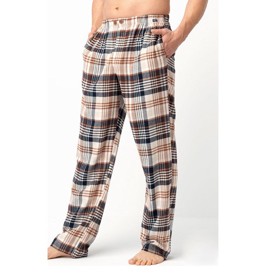 Flanelowe spodnie w kratę MHT 443, Kolor beżowo-grafitowy, Rozmiar M, Key ze sklepu Intymna w kategorii Piżamy męskie - zdjęcie 186327514