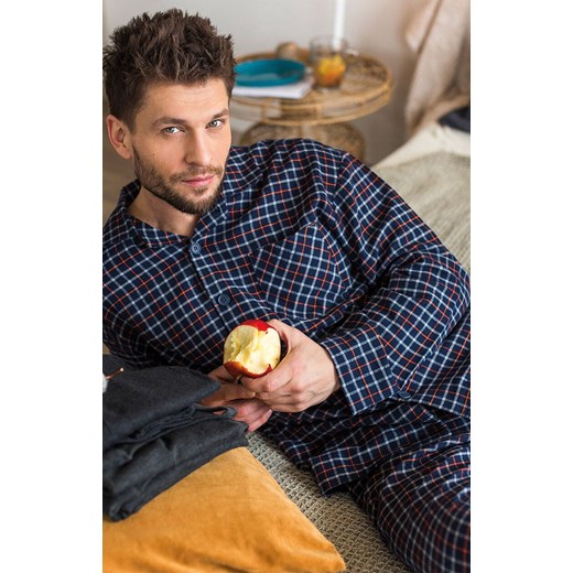 Flanelowa piżama męska MNS 480, Kolor granatowy-kratka, Rozmiar M, Key ze sklepu Intymna w kategorii Piżamy męskie - zdjęcie 186327533