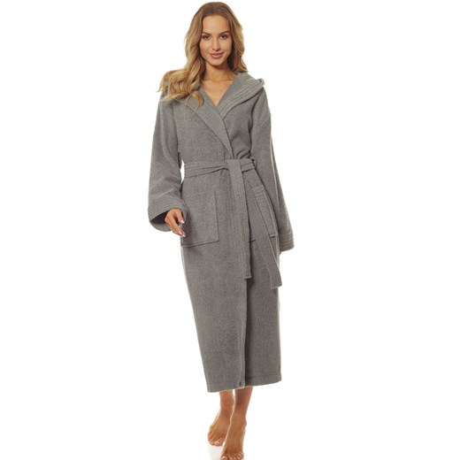 Długi szlafrok damski z kapturem grafitowy 2102, Kolor grafitowy, Rozmiar M, L&amp;L ze sklepu Intymna w kategorii Szlafroki damskie - zdjęcie 186327542