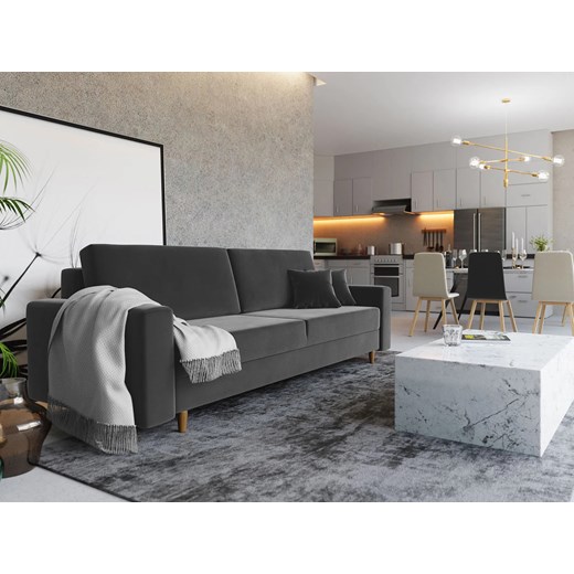 Szara welurowa sofa rozkładana z pojemnikiem N6-H25 Elior Edinos.pl