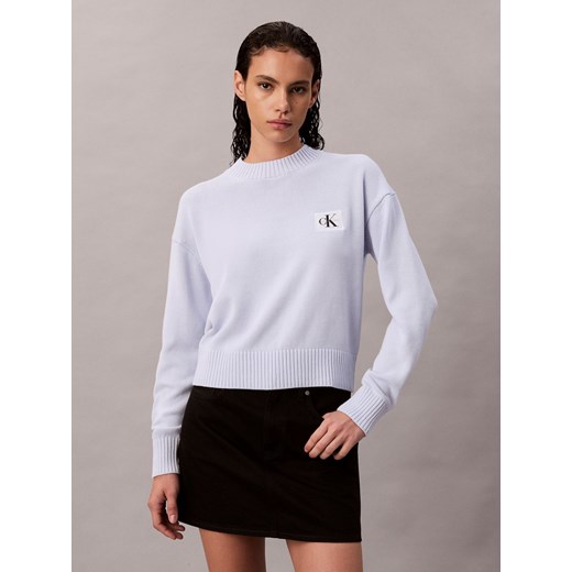 Calvin Klein Jeans Sweter damski z dzianiny Kobiety Bawełna jasnoniebieski jednolity ze sklepu vangraaf w kategorii Swetry damskie - zdjęcie 186329812