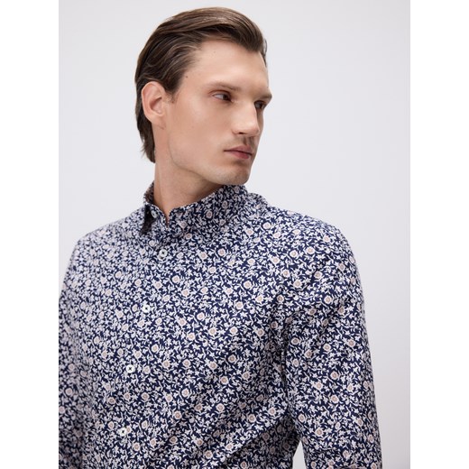 Reserved - Koszula slim fit w drobne kwiaty - granatowy ze sklepu Reserved w kategorii Koszule męskie - zdjęcie 186330350