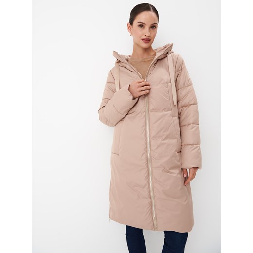 Mohito - Pikowany płaszcz z kapturem - beżowy ze sklepu Mohito w kategorii Płaszcze damskie - zdjęcie 186332702