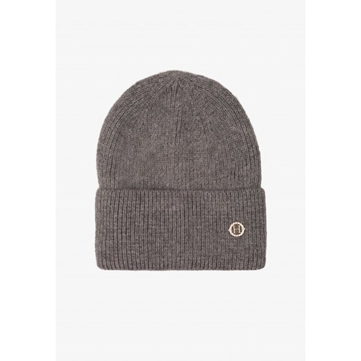 Szara Czapka Beanie z Dodatkiem Angory i Metaliczną Aplikacją Delathor ze sklepu renee.pl w kategorii Czapki zimowe damskie - zdjęcie 186333002