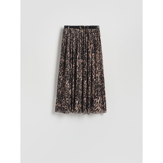 Reserved - Plisowana spódnica z paskiem - ciemnobrązowy ze sklepu Reserved w kategorii Spódnice - zdjęcie 186333251