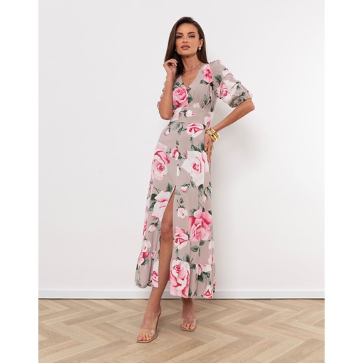 FORSETI Sukienka Marciana z rozporkiem w róże SU02061 SU02061, Rozmiar: XS ze sklepu forseti.net.pl w kategorii Sukienki - zdjęcie 186336150